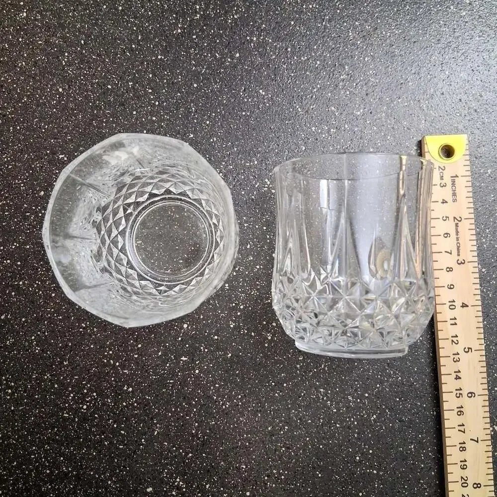 Set of 2 Crystal Cut Glass Diamond Pattern Tumbler Glasses